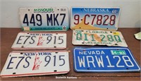 6 license plates - pr NY, NV, Missouri, etc
