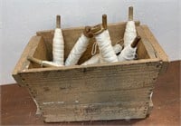 Wooden crate with Antique tread spools