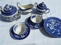 Blue & White Teapot/Creamer/Sugar and Tea Cups.