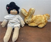 Vintage rabbit stuffed toy and Cabbage Patch kid