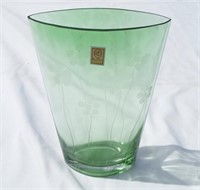 Royal Danube Green Crystal Vase with Etched