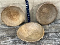 3 turned wooden bowls