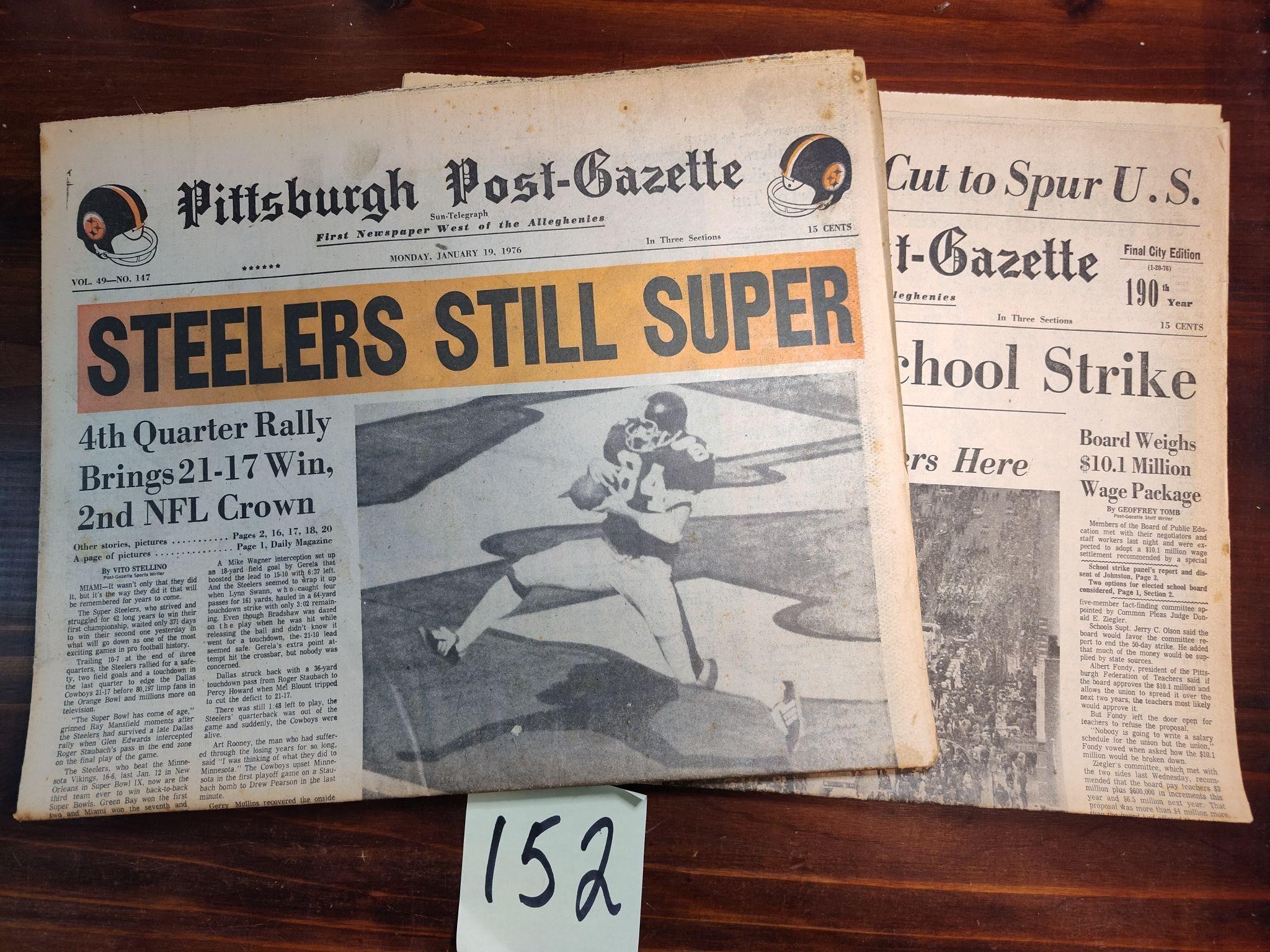 1976 Steelers Pittsburgh Post-Gazette Newspapers