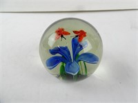 Medium Glass Paperweight With Flower &