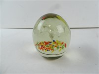 Large Glass Paperweight With Colorful Base &