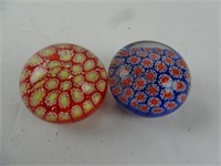 Lot of 2 Glass Millefiori Style Paperweights