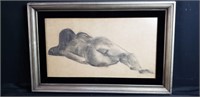 Signed nude charcoal drawing