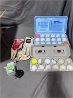 Golf balls (30 qty), 3 gloves, tally counter