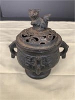 Asian cast iron incense burner 5"h. (f)