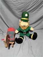 Antique rocking horse & stuffed leprechaun