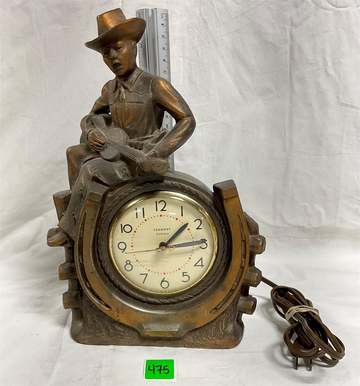 Vtg Copper Clad Electric Cowboy Clock Carmody Elec