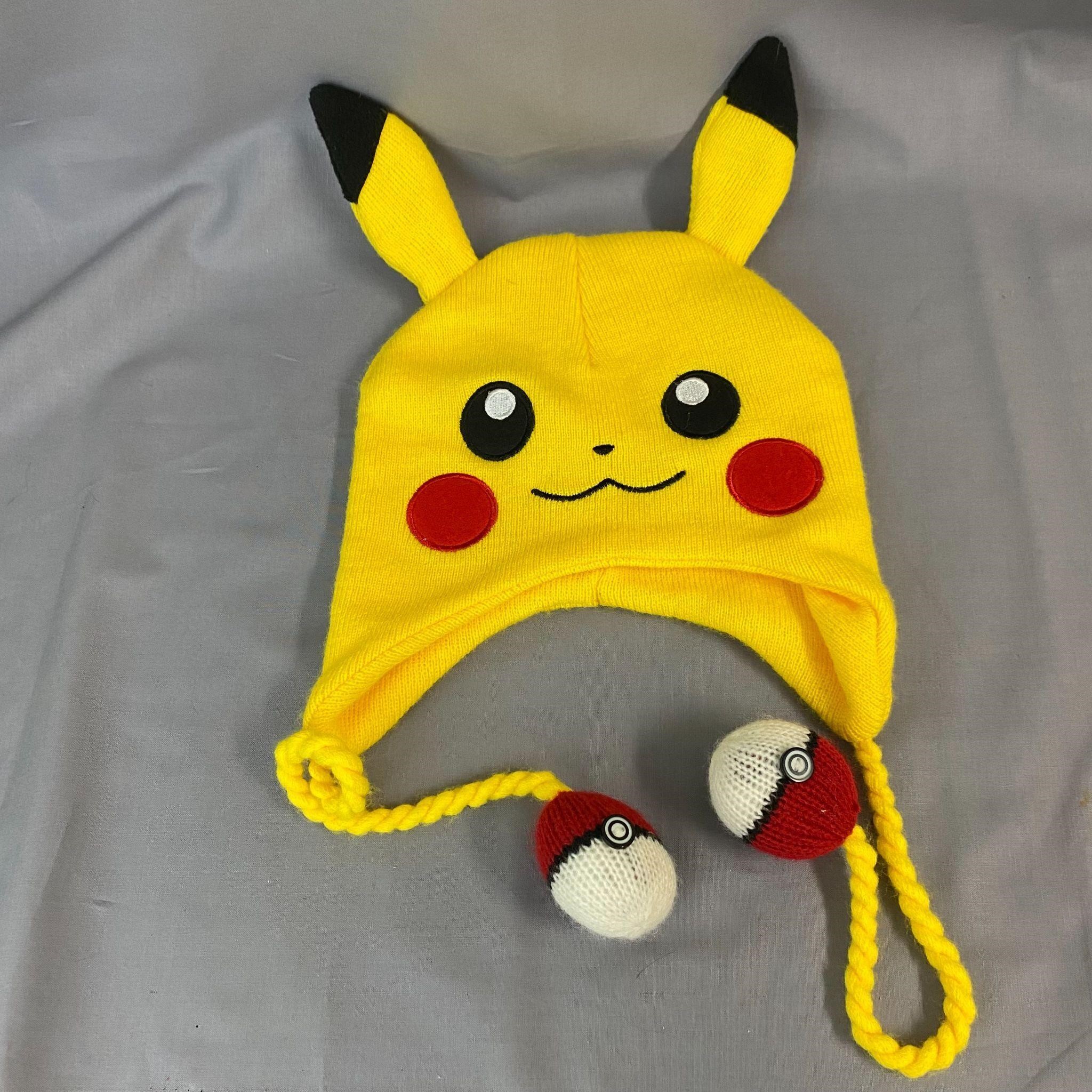 Pokemon Pikachu Beanie Hat with Pokeballs