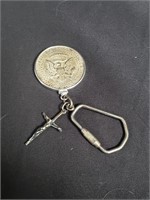 1965 Half dollar coin and crucifix key chain