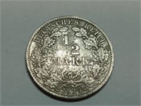 OF) 1913-A Germany Silver 1/2 Mark