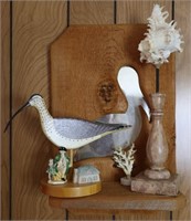 Wood Pelican Mirro Shelf w/Shells Décor++