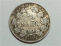 OF) 1916-D Germany Silver 1/2 Mark