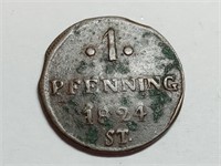 OF) 1824 1 Pfennig Lippe-Detmold Copper