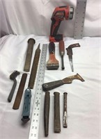 F10) ASSORTMENT OF CHISELS, FILE, SCRAPER, 18 VOLT