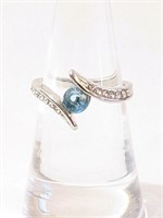 Silver Blue Topaz Ring Sz 6