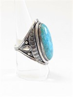 .925 Silver Lg Turquoise Ring Sz 9   AE4