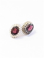 .925 Silver Garnet Earrings    A