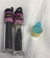 F11) BLACK GLASS BEADS & A THREADER