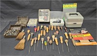 Group of antique center punch tools with misc.