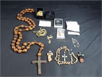 Group of assorted rosaries, crosses, & religious