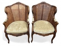 Pair of antique French cane-back wing chairs