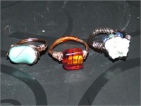 OF) 3 hand made wire wrapped rings size 11