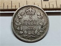 OF) 1906 Canada silver five cents