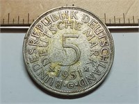 OF) 1951 G Germany silver five mark