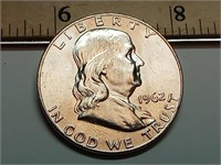 OF) BU 1962 D silver Franklin half dollar