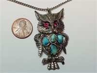 OF) Nice owl necklace with turquoise stones
