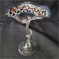 Signed art glass compote