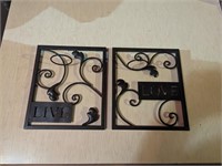 Live Love Wrought Iron Wall Hangings - Pair
