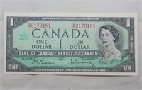 Canada $1 Banknote 1954 BC-37b Beattie Rasminsky