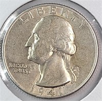 1941-D USA 90% Silver Washington Quarter
