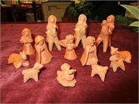 Vtg Handmade Clay Miniature Manger Scene