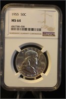 1955 MS64 Franklin Silver Half Dollar