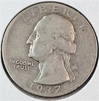1937-D USA 90% Silver Washington Quarter