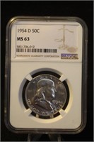 1954-D MS63 Franklin Silver Half Dollar