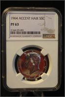 1964 PF63 Accent Hair Kennedy Half Dollar