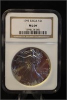 1993 1oz .999 American Silver Eagle Certified