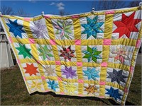 1970s Handmade Texas Quilt, Star Pattern Yellow