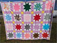 1970s Handmade Texas Quilt, Star Pattern Lavender