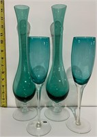 Glass Vases & Champagne Flutes Emerald Green/Blue