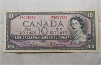 Canada $10 Banknote 1954 BC-40b Beattie Rasminsky