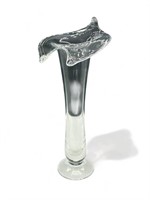 Large glass cala lily vase, 18” h.