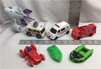 F8) LOT OF KIDS TOYS-FIRE TRUCK, AMBULANCE,TRACTOR